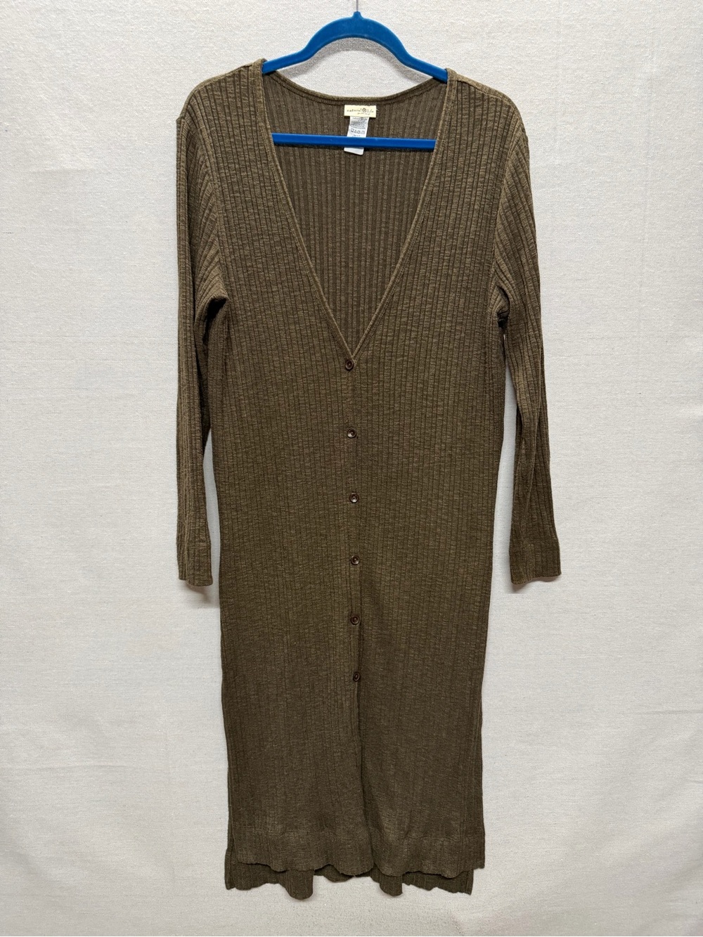 Natural Life Ribbed Button-Front Long Cardigan - size M